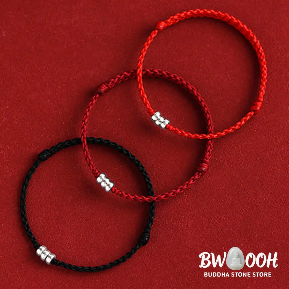Buddha Stones 925 Sterling Silver Beads Protection Luck Braided Bracelet Anklet - BWOOOH - Bracelet Anklet
