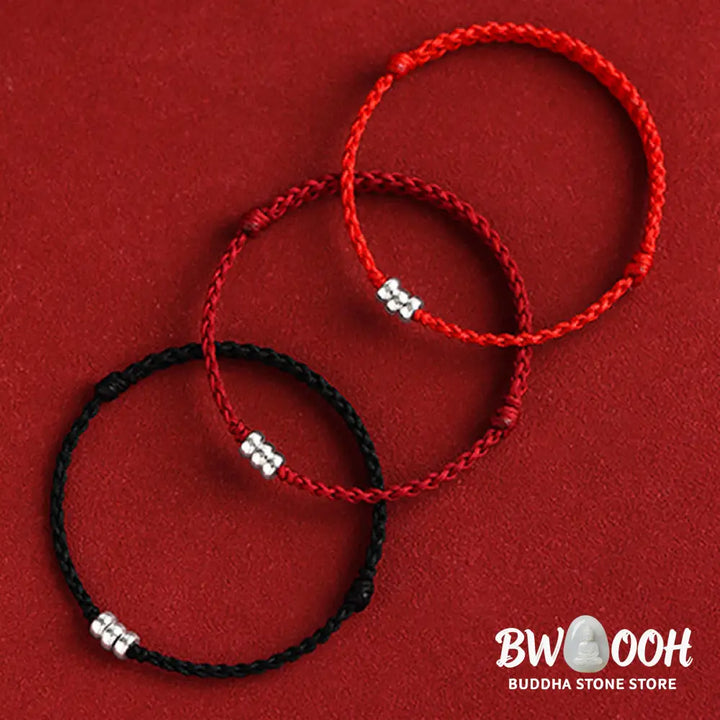 Buddha Stones 925 Sterling Silver Beads Protection Luck Braided Bracelet Anklet - BWOOOH - Bracelet Anklet