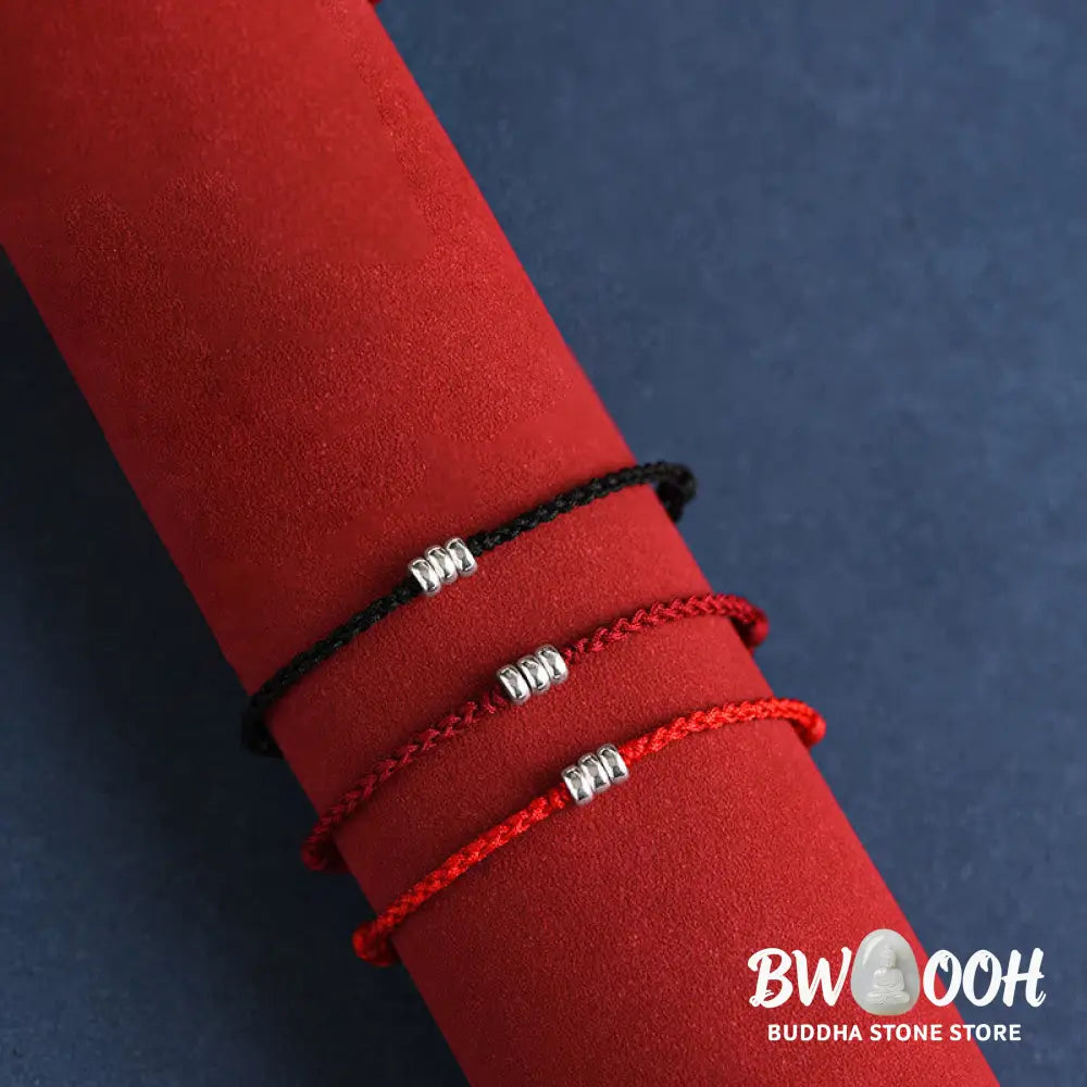 Buddha Stones 925 Sterling Silver Beads Protection Luck Braided Bracelet Anklet - BWOOOH - Bracelet Anklet