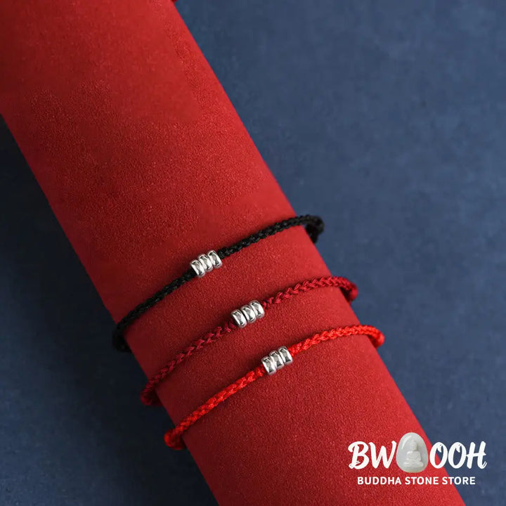 Buddha Stones 925 Sterling Silver Beads Protection Luck Braided Bracelet Anklet - BWOOOH - Bracelet Anklet