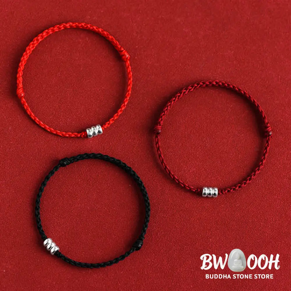 Buddha Stones 925 Sterling Silver Beads Protection Luck Braided Bracelet Anklet - BWOOOH - Bracelet Anklet