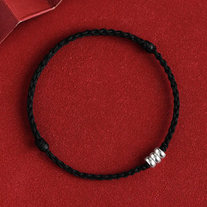 Buddha Stones 925 Sterling Silver Beads Protection Luck Braided Bracelet Anklet - BWOOOH - Black Rope