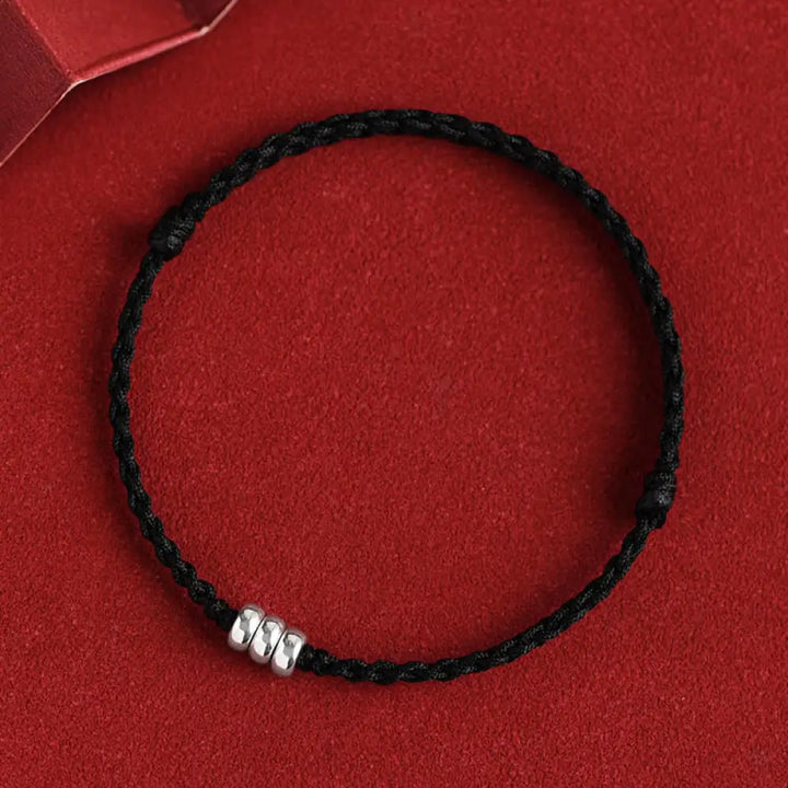 Buddha Stones 925 Sterling Silver Beads Protection Luck Braided Bracelet Anklet - BWOOOH - Black Rope / Bracelet(Wrist