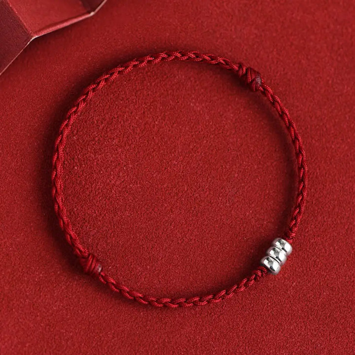 Buddha Stones 925 Sterling Silver Beads Protection Luck Braided Bracelet Anklet - BWOOOH - Dark Red Rope