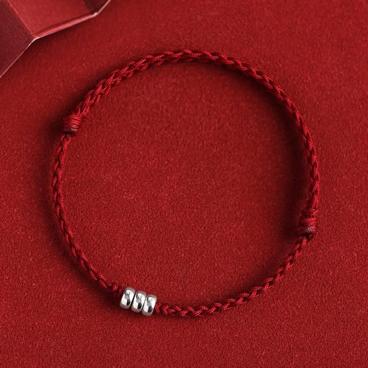 Buddha Stones 925 Sterling Silver Beads Protection Luck Braided Bracelet Anklet - BWOOOH - Dark Red Rope