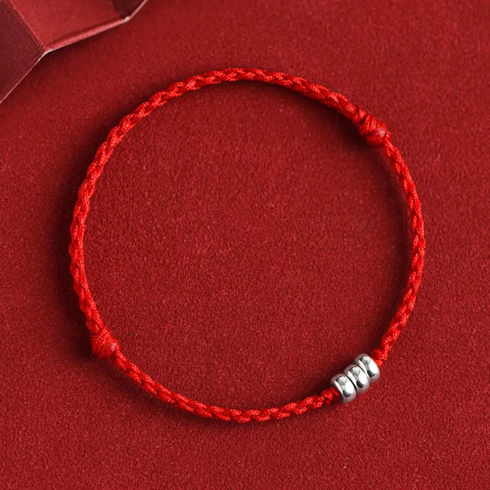Buddha Stones 925 Sterling Silver Beads Protection Luck Braided Bracelet Anklet - BWOOOH - Red Rope