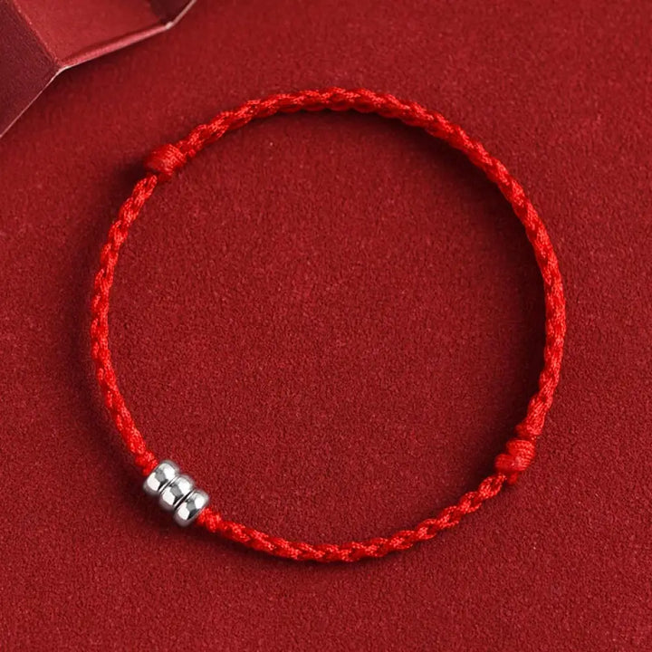 Buddha Stones 925 Sterling Silver Beads Protection Luck Braided Bracelet Anklet - BWOOOH - Red Rope / Bracelet(Wrist
