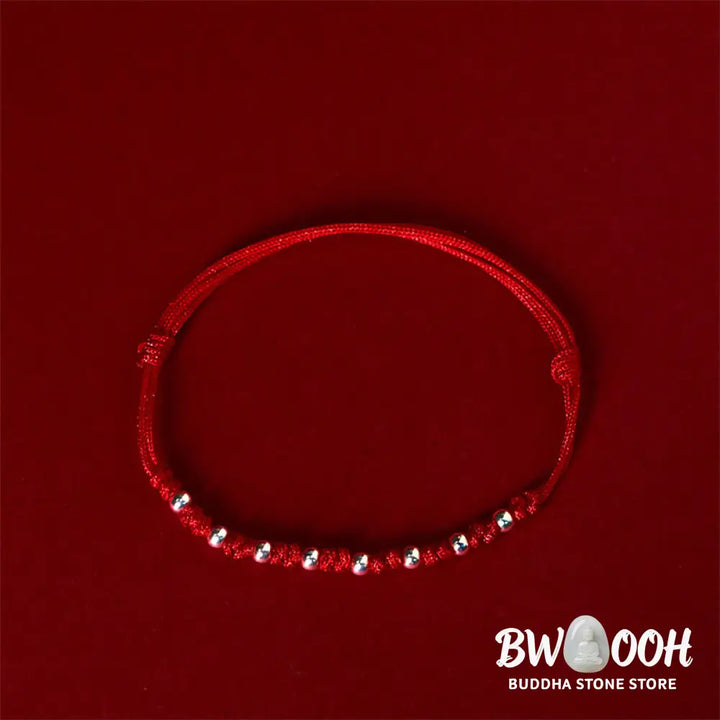 Buddha Stones 925 Sterling Silver Beads Red String Adjustable Luck Bracelet - 925 Sterling Silver(Wrist Circumference: