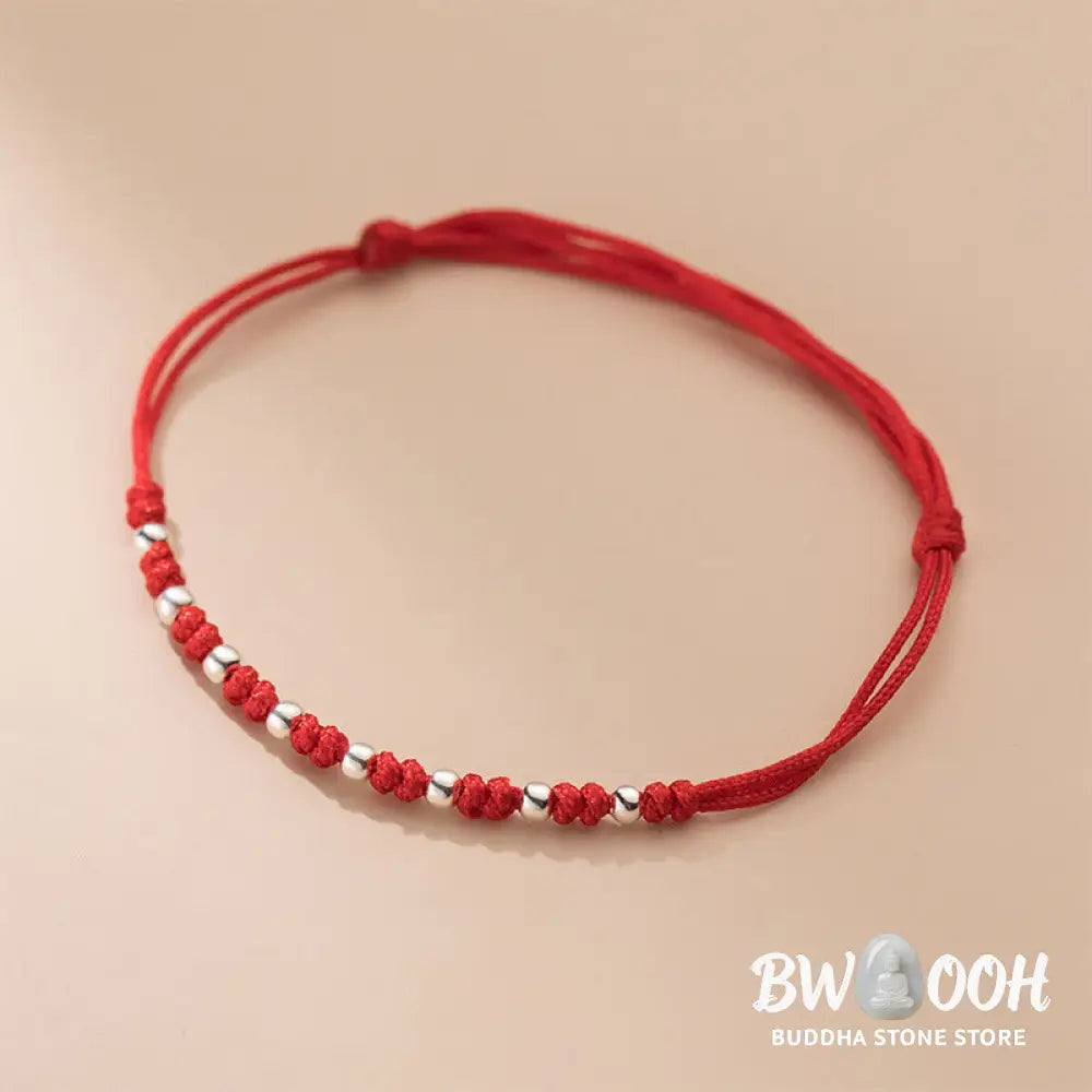 Buddha Stones 925 Sterling Silver Beads Red String Adjustable Luck Bracelet - 925 Sterling Silver(Wrist Circumference: