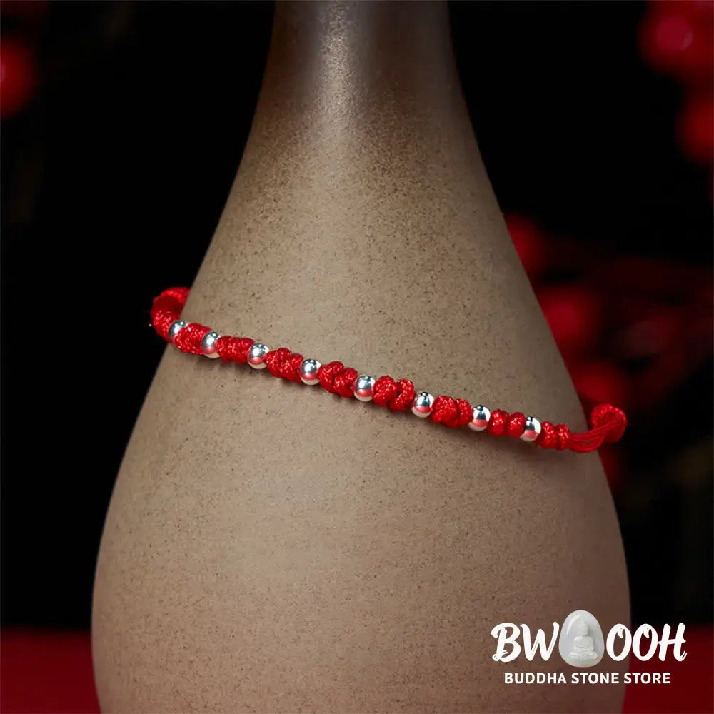 Buddha Stones 925 Sterling Silver Beads Red String Adjustable Luck Bracelet - 925 Sterling Silver(Wrist Circumference: