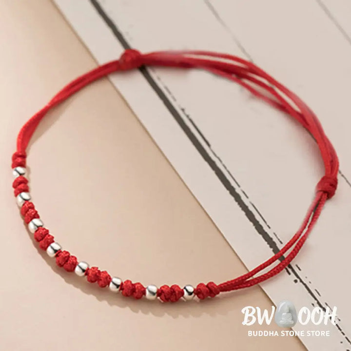 Buddha Stones 925 Sterling Silver Beads Red String Adjustable Luck Bracelet - 925 Sterling Silver(Wrist Circumference: