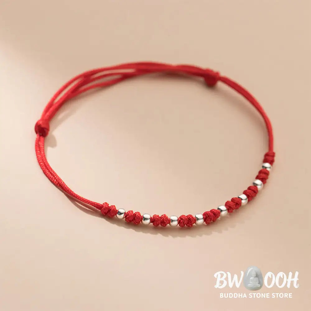 Buddha Stones 925 Sterling Silver Beads Red String Adjustable Luck Bracelet - 925 Sterling Silver(Wrist Circumference: