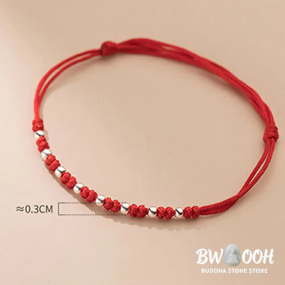 Buddha Stones 925 Sterling Silver Beads Red String Adjustable Luck Bracelet - 925 Sterling Silver(Wrist Circumference: