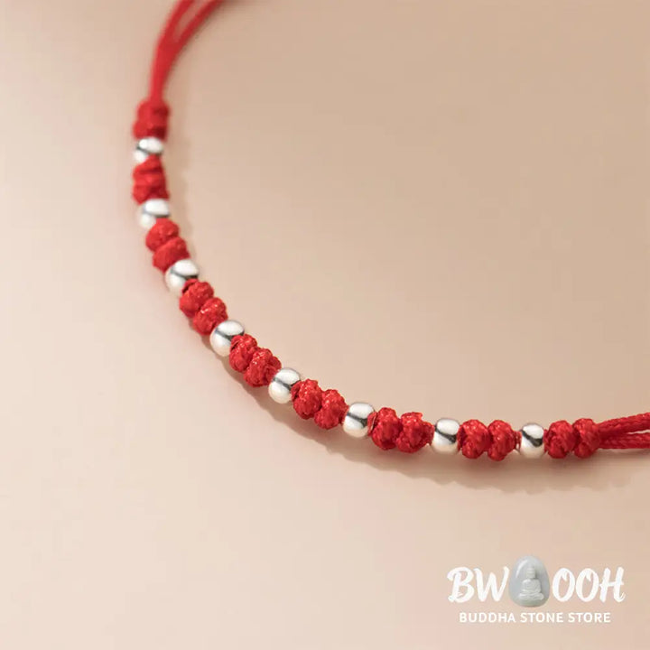 Buddha Stones 925 Sterling Silver Beads Red String Adjustable Luck Bracelet - 925 Sterling Silver(Wrist Circumference:
