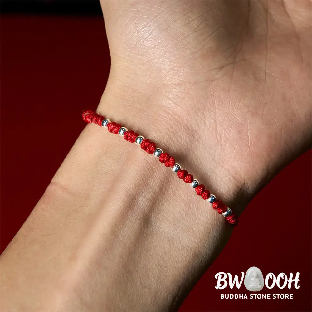 Buddha Stones 925 Sterling Silver Beads Red String Adjustable Luck Bracelet - 925 Sterling Silver(Wrist Circumference: