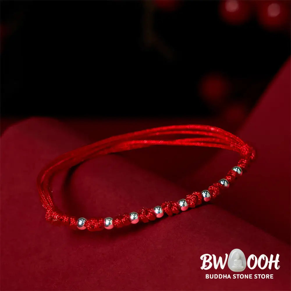 Buddha Stones 925 Sterling Silver Beads Red String Adjustable Luck Bracelet - 925 Sterling Silver(Wrist Circumference: