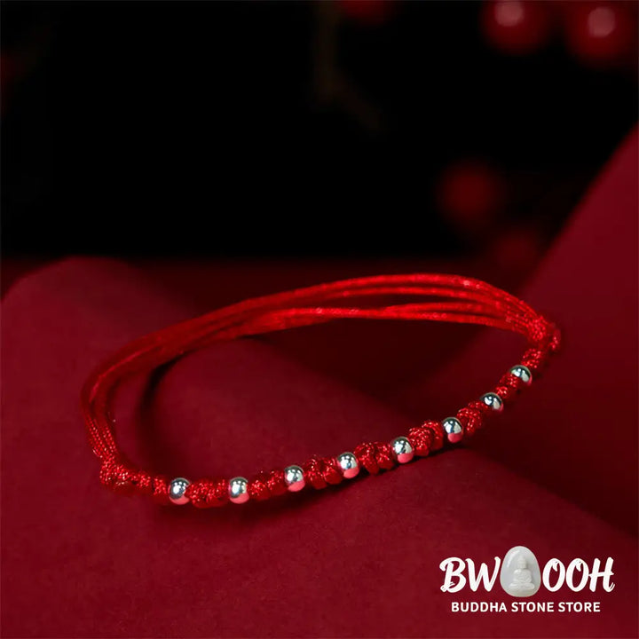 Buddha Stones 925 Sterling Silver Beads Red String Adjustable Luck Bracelet - 925 Sterling Silver(Wrist Circumference: