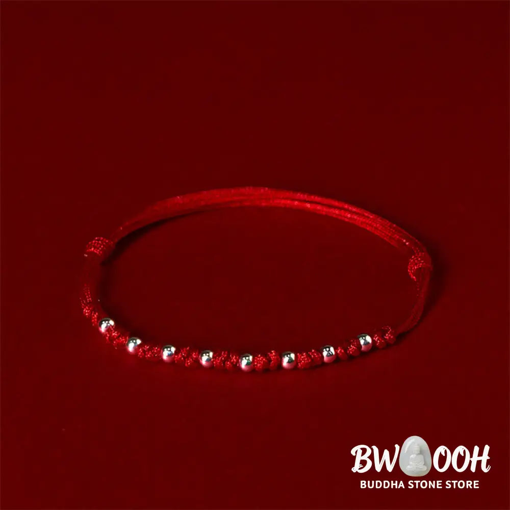Buddha Stones 925 Sterling Silver Beads Red String Adjustable Luck Bracelet - 925 Sterling Silver(Wrist Circumference: