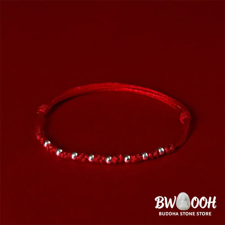 Buddha Stones 925 Sterling Silver Beads Red String Adjustable Luck Bracelet - 925 Sterling Silver(Wrist Circumference: