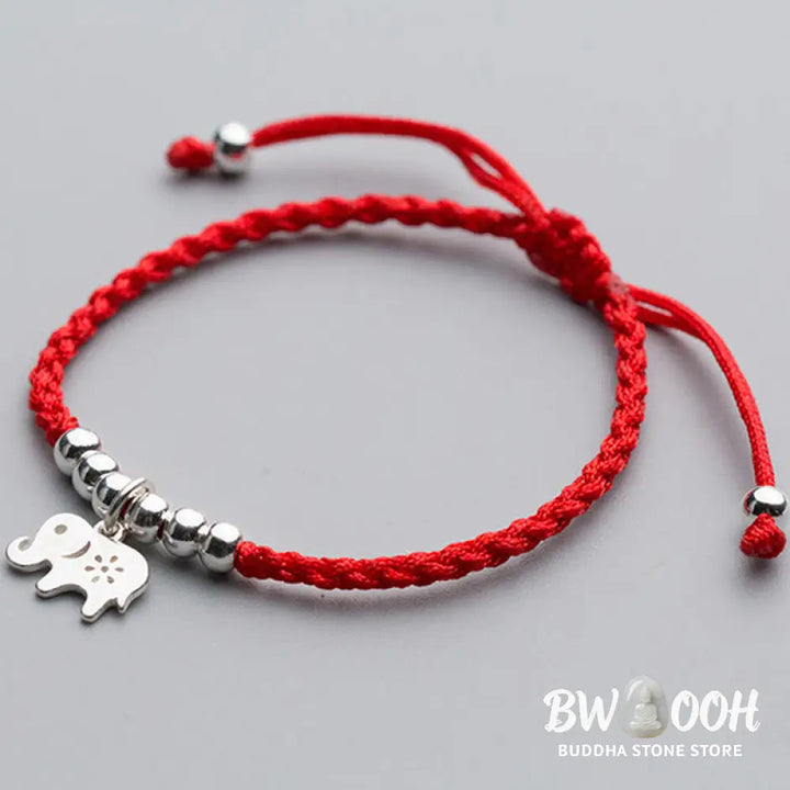 Buddha Stones 925 Sterling Silver Beads Snowflake Elephant Red String Luck Bracelet - 925 Sterling Silver(Wrist