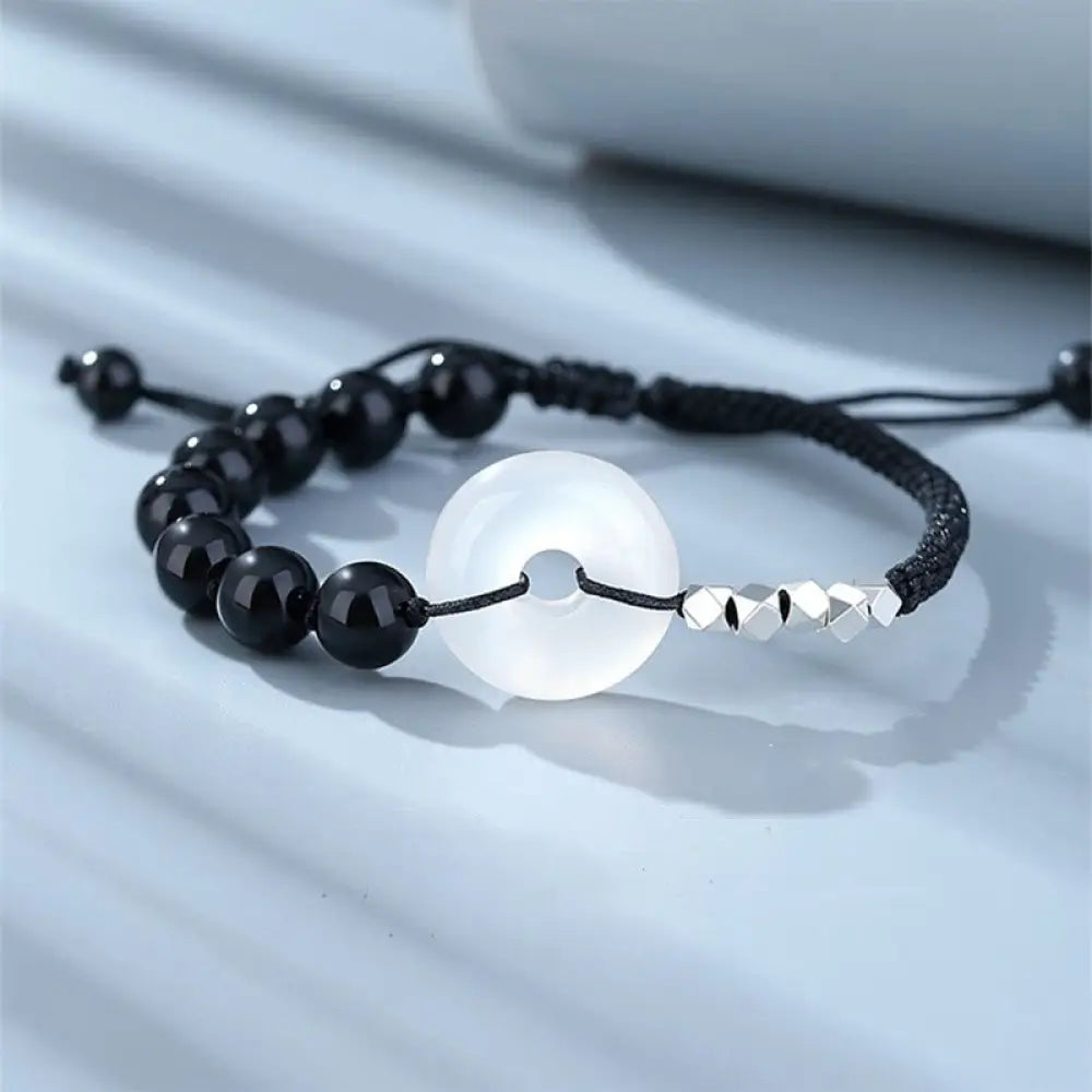 BWOOOH 925 Sterling Silver Black Obsidian Agate Peace Buckle Strength Bracelet - BWOOOH - Black Obsidian