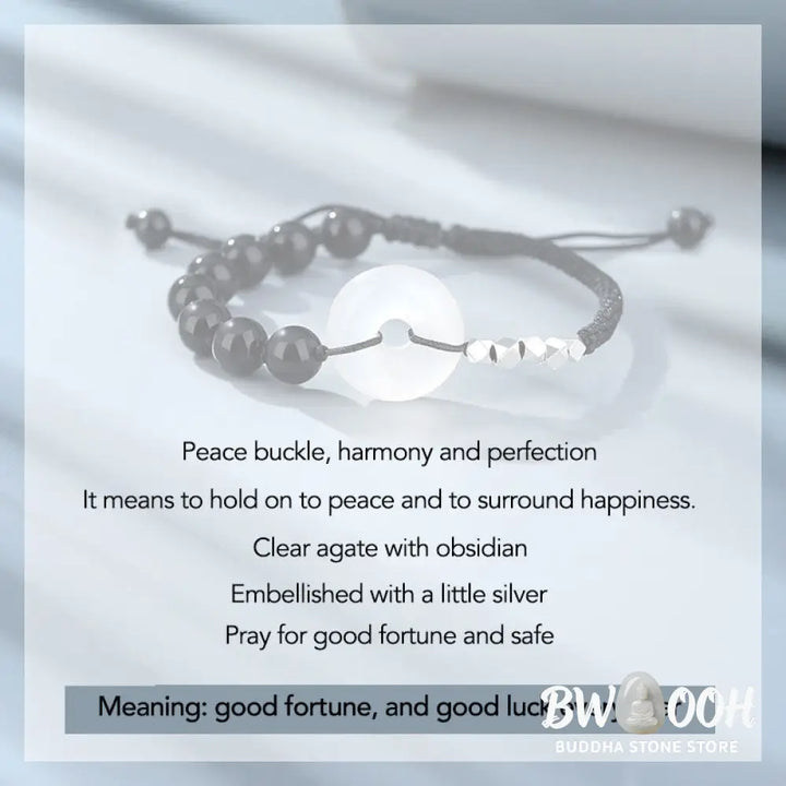 Buddha Stones 925 Sterling Silver Black Obsidian Agate Peace Buckle Strength Bracelet - BWOOOH - Black Obsidian