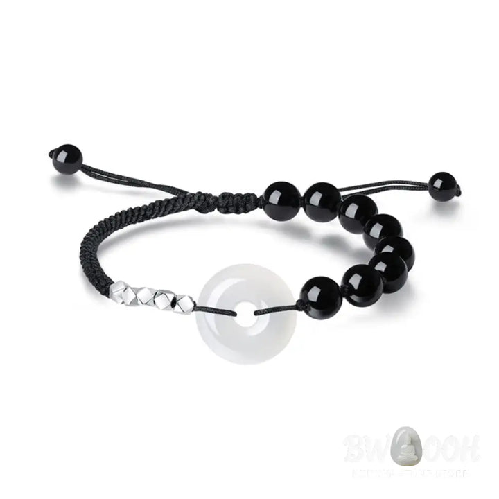 Buddha Stones 925 Sterling Silver Black Obsidian Agate Peace Buckle Strength Bracelet - BWOOOH - Black Obsidian
