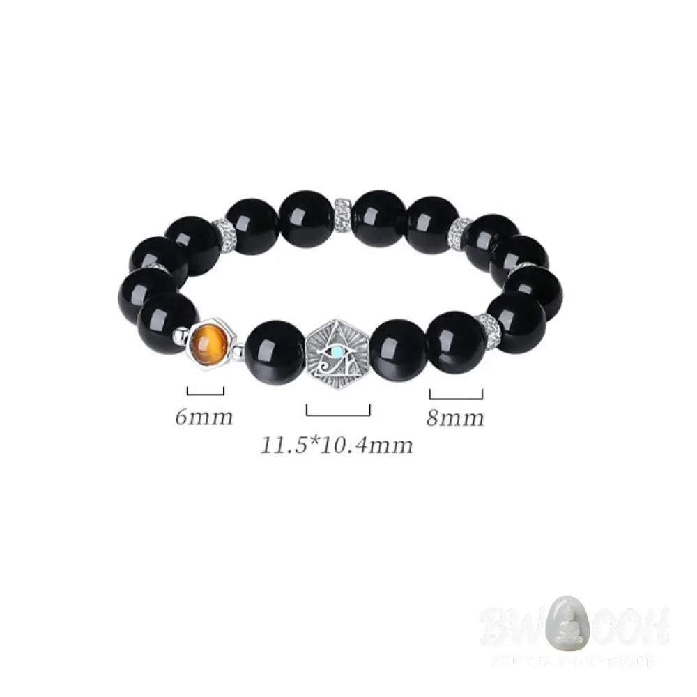 BWOOOH 925 Sterling Silver Black Obsidian Tiger Eye Eye of Providence Purification Bracelet - Black