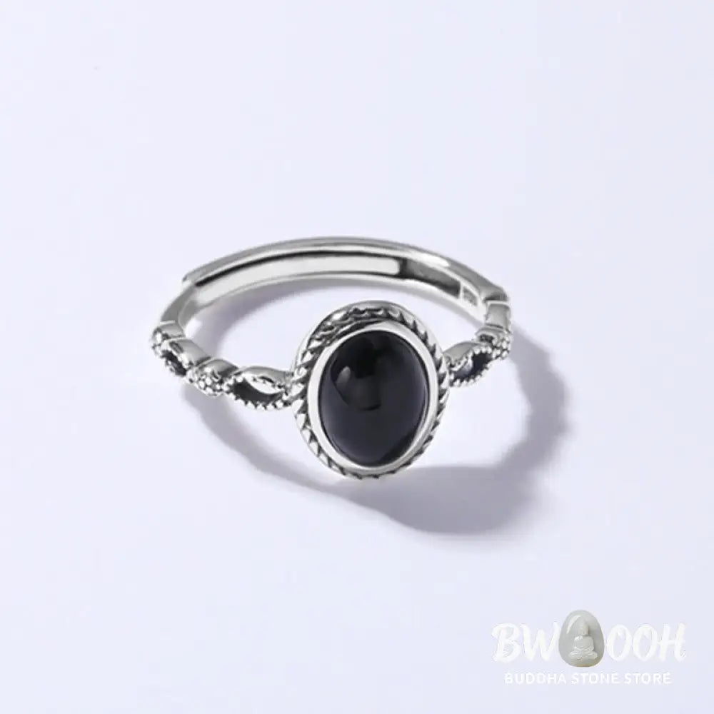 Buddha Stones 925 Sterling Silver Black Onyx Fortune Ring - BWOOOH - Black Onyx(Protection♥Fortune)(Inner Diameter