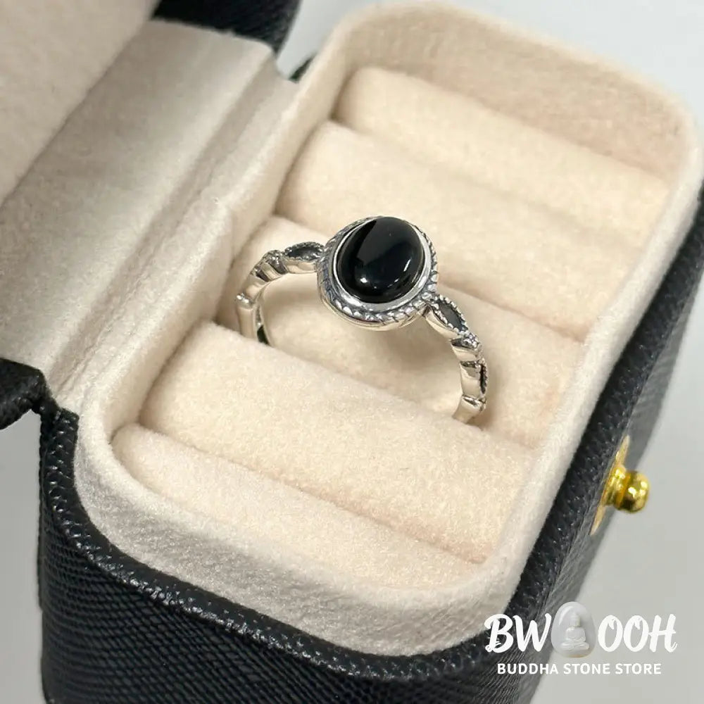 Buddha Stones 925 Sterling Silver Black Onyx Fortune Ring - BWOOOH - Black Onyx(Protection♥Fortune)(Inner Diameter