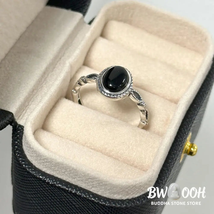 Buddha Stones 925 Sterling Silver Black Onyx Fortune Ring - BWOOOH - Black Onyx(Protection♥Fortune)(Inner Diameter