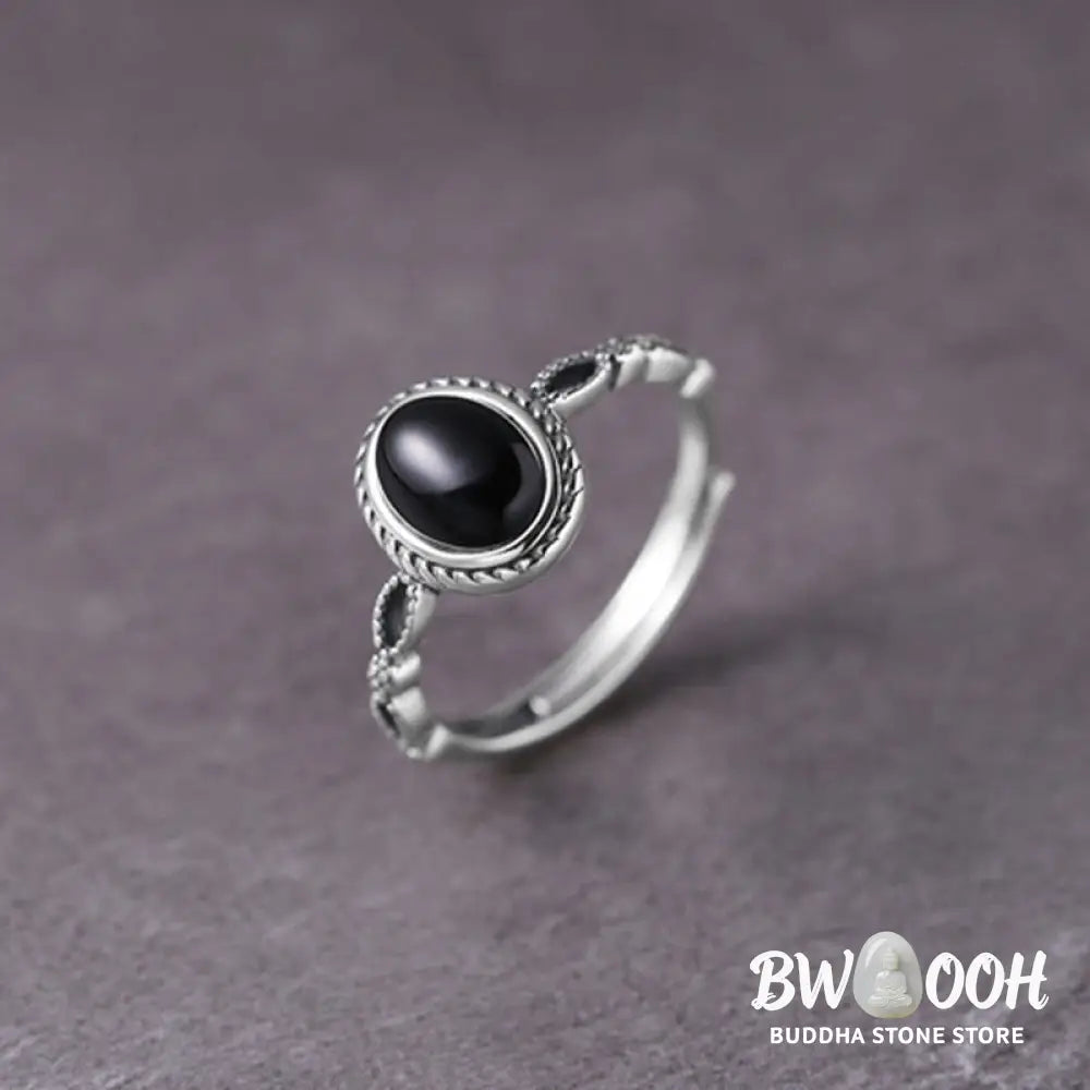 Buddha Stones 925 Sterling Silver Black Onyx Fortune Ring - BWOOOH - Black Onyx(Protection♥Fortune)(Inner Diameter