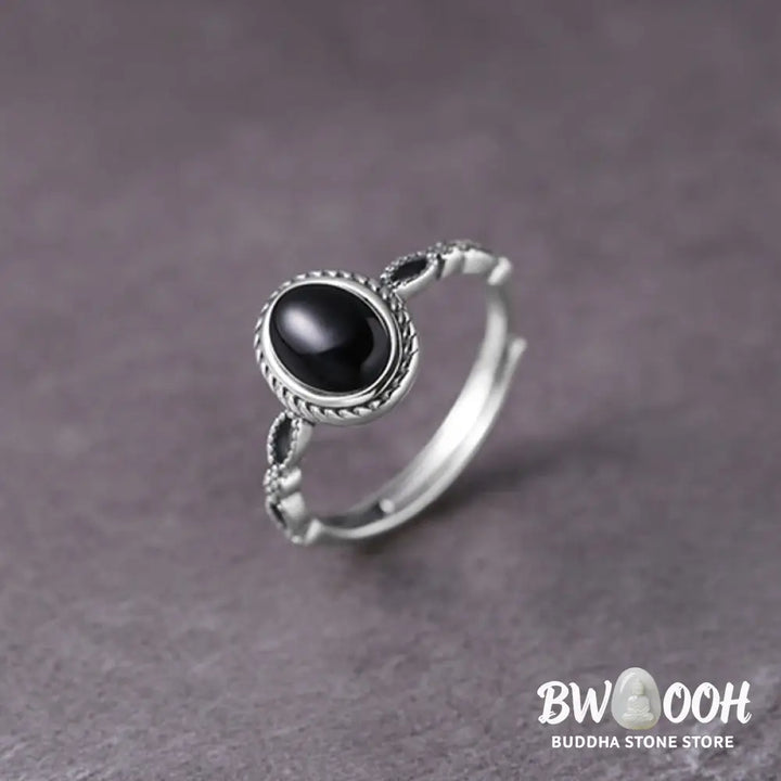 Buddha Stones 925 Sterling Silver Black Onyx Fortune Ring - BWOOOH - Black Onyx(Protection♥Fortune)(Inner Diameter