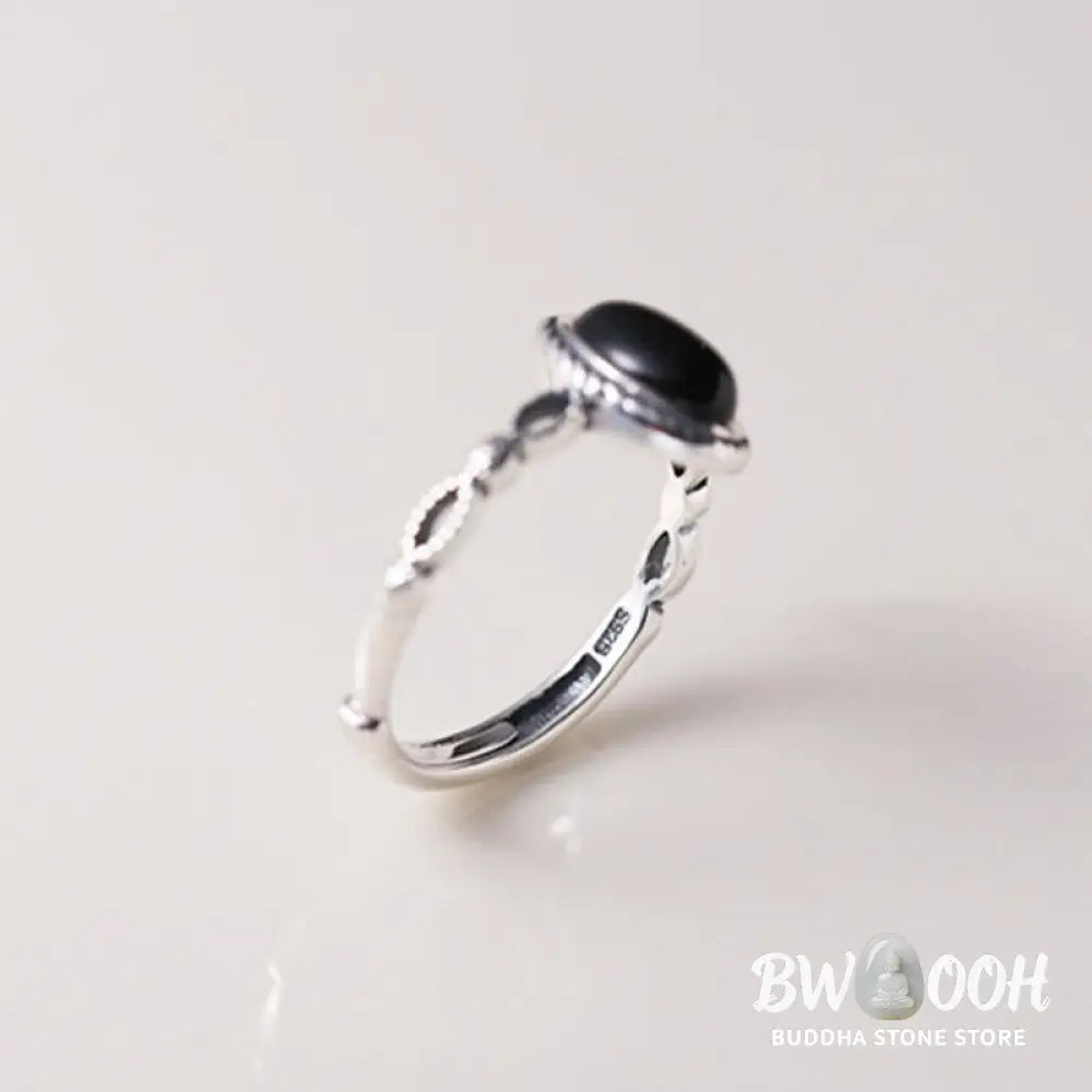 Buddha Stones 925 Sterling Silver Black Onyx Fortune Ring - BWOOOH - Black Onyx(Protection♥Fortune)(Inner Diameter