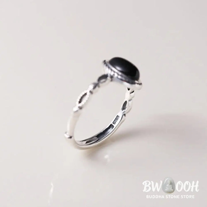 Buddha Stones 925 Sterling Silver Black Onyx Fortune Ring - BWOOOH - Black Onyx(Protection♥Fortune)(Inner Diameter