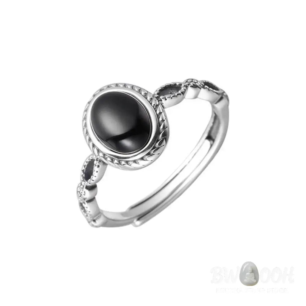 Buddha Stones 925 Sterling Silver Black Onyx Fortune Ring - BWOOOH - Black Onyx(Protection♥Fortune)(Inner Diameter