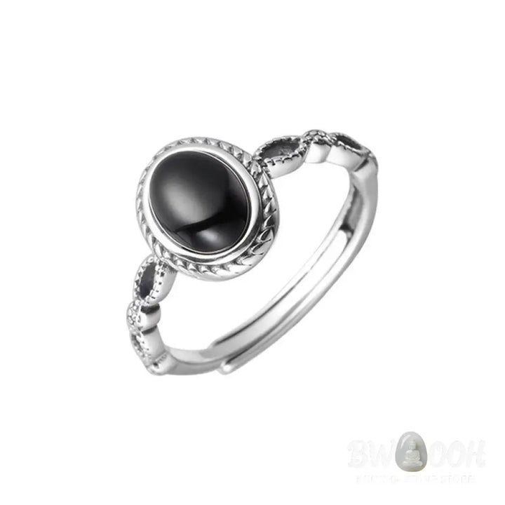 Buddha Stones 925 Sterling Silver Black Onyx Fortune Ring - BWOOOH - Black Onyx(Protection♥Fortune)(Inner Diameter
