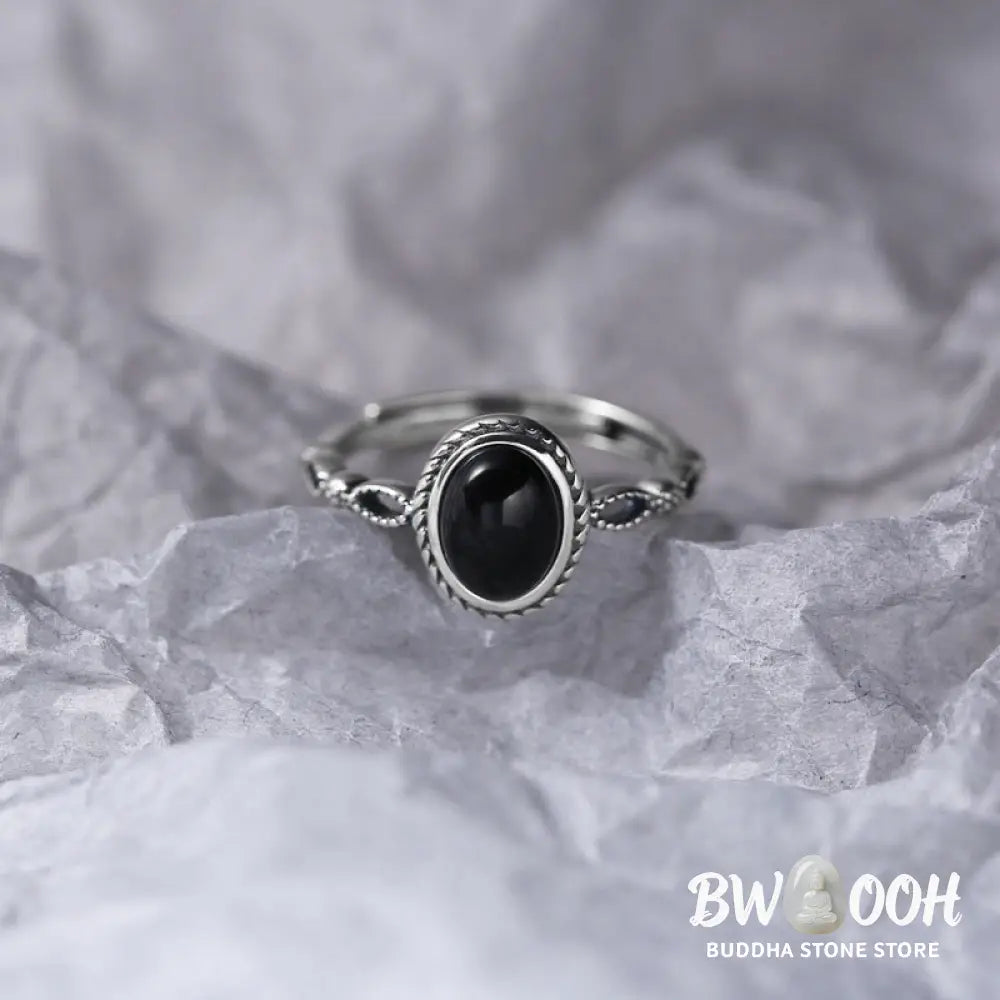 Buddha Stones 925 Sterling Silver Black Onyx Fortune Ring - BWOOOH - Black Onyx(Protection♥Fortune)(Inner Diameter