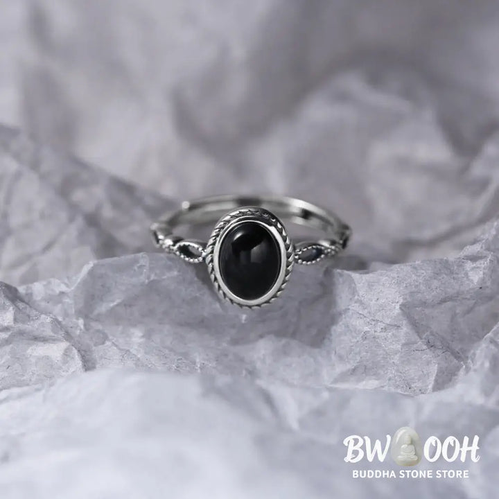 Buddha Stones 925 Sterling Silver Black Onyx Fortune Ring - BWOOOH - Black Onyx(Protection♥Fortune)(Inner Diameter