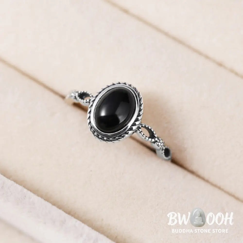 Buddha Stones 925 Sterling Silver Black Onyx Fortune Ring - BWOOOH - Black Onyx(Protection♥Fortune)(Inner Diameter