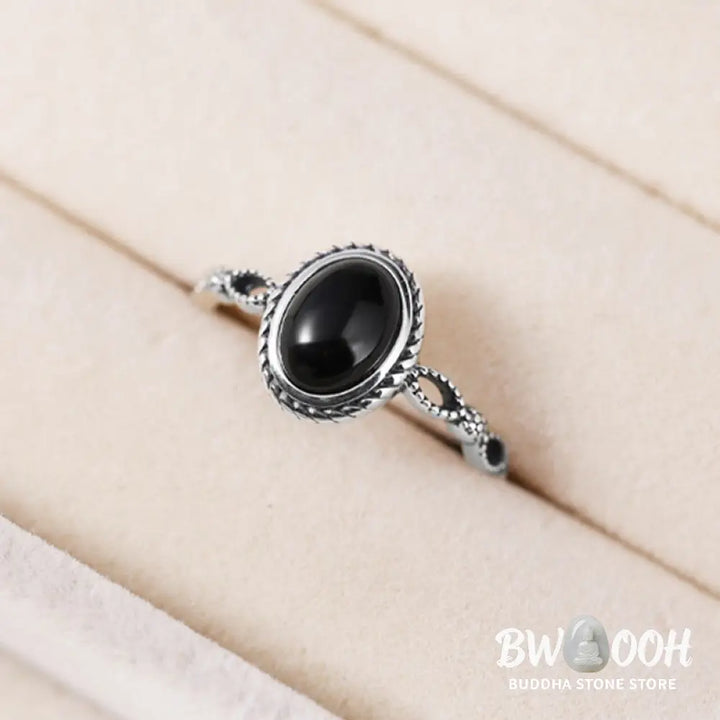 Buddha Stones 925 Sterling Silver Black Onyx Fortune Ring - BWOOOH - Black Onyx(Protection♥Fortune)(Inner Diameter