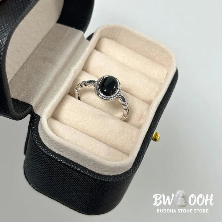 Buddha Stones 925 Sterling Silver Black Onyx Fortune Ring - BWOOOH - Black Onyx(Protection♥Fortune)(Inner Diameter