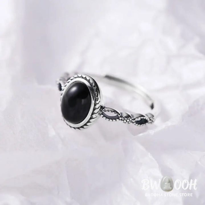 Buddha Stones 925 Sterling Silver Black Onyx Fortune Ring - BWOOOH - Black Onyx(Protection♥Fortune)(Inner Diameter