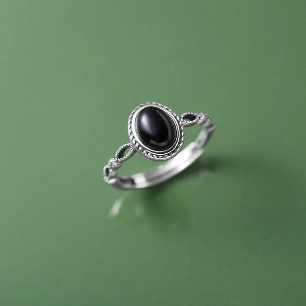 BWOOOH 925 Sterling Silver Black Onyx Fortune Ring — Sterling Silver crystal healing bracelet for spiritual healing and mi...