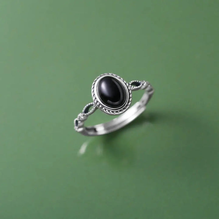BWOOOH 925 Sterling Silver Black Onyx Fortune Ring — Sterling Silver crystal healing bracelet for spiritual healing and mi...