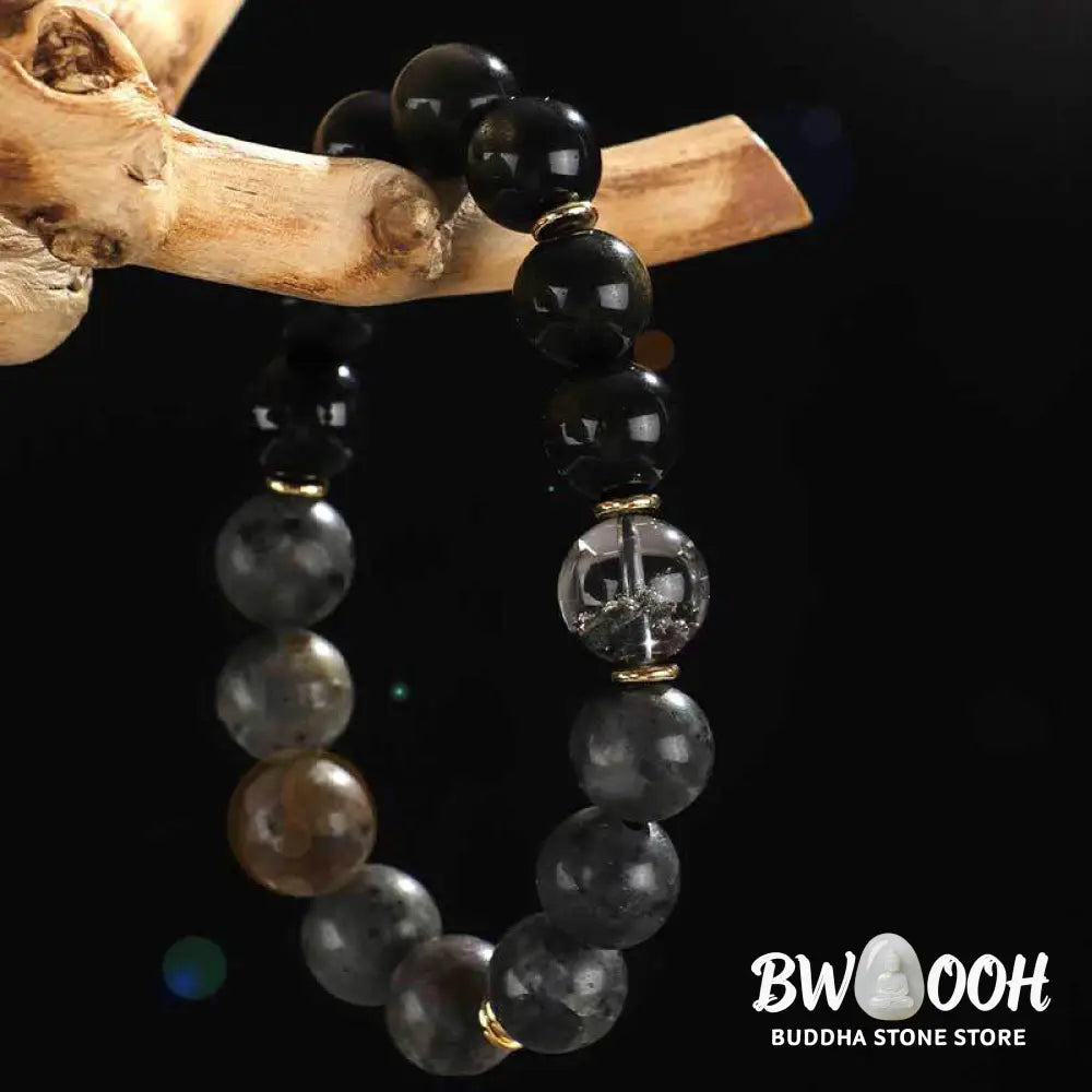 Buddha Stones 925 Sterling Silver Black Onyx Gold Sheen Obsidian Lava Rock Tiger Eye Six True Words Wealth Protection