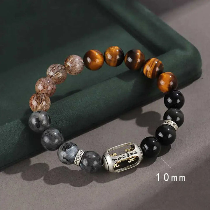 BWOOOH 925 Sterling Silver Black Onyx Gold Sheen Obsidian Lava Rock Tiger Eye Six True Words Wealth Protection