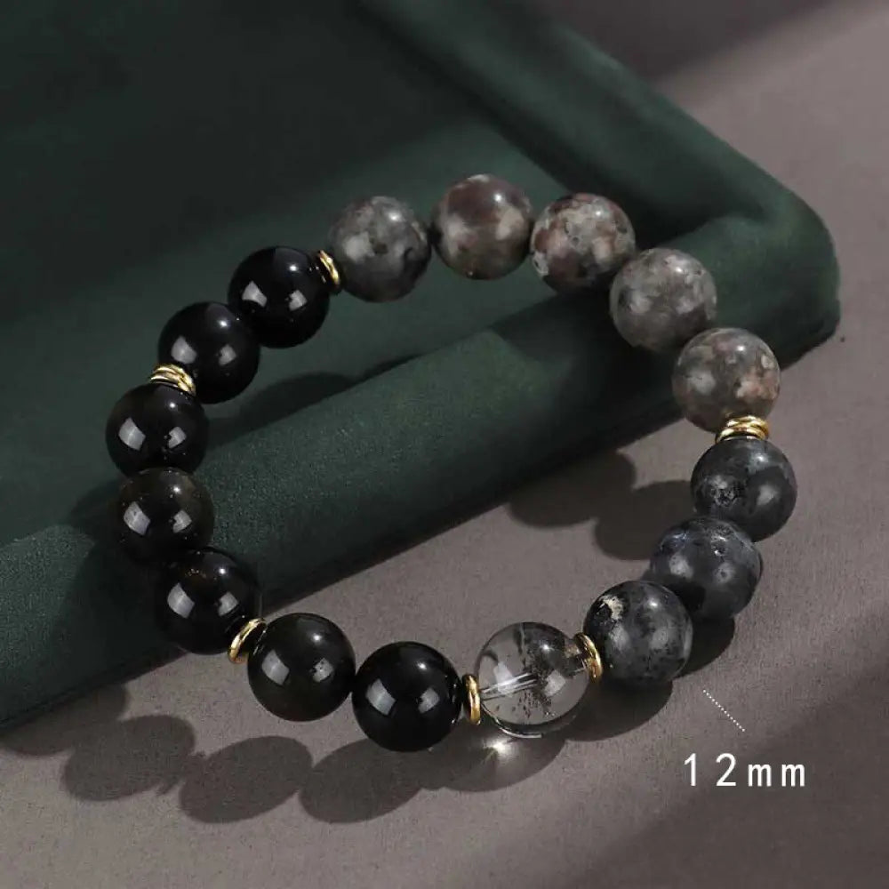 Buddha Stones 925 Sterling Silver Black Onyx Gold Sheen Obsidian Lava Rock Tiger Eye Six True Words Wealth Protection