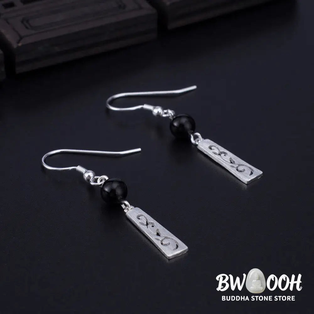 Buddha Stones 925 Sterling Silver Black Onyx Hollow Vine Protection Drop Earrings - 925 Sterling Silver - Earrings