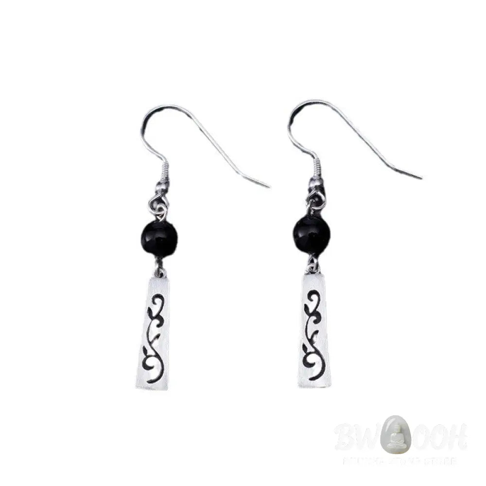 Buddha Stones 925 Sterling Silver Black Onyx Hollow Vine Protection Drop Earrings - 925 Sterling Silver - Earrings